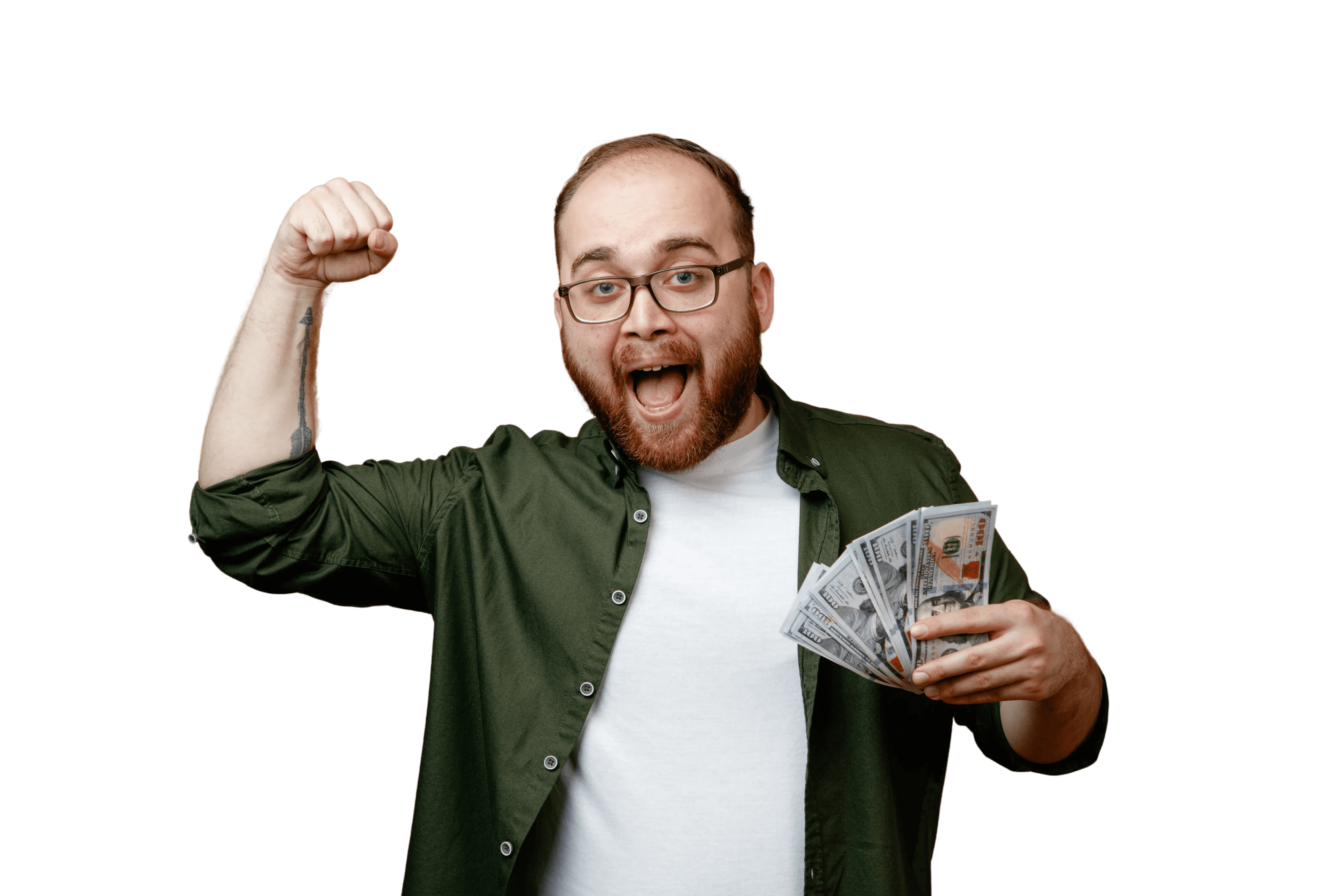 Excited person celebrating earnings